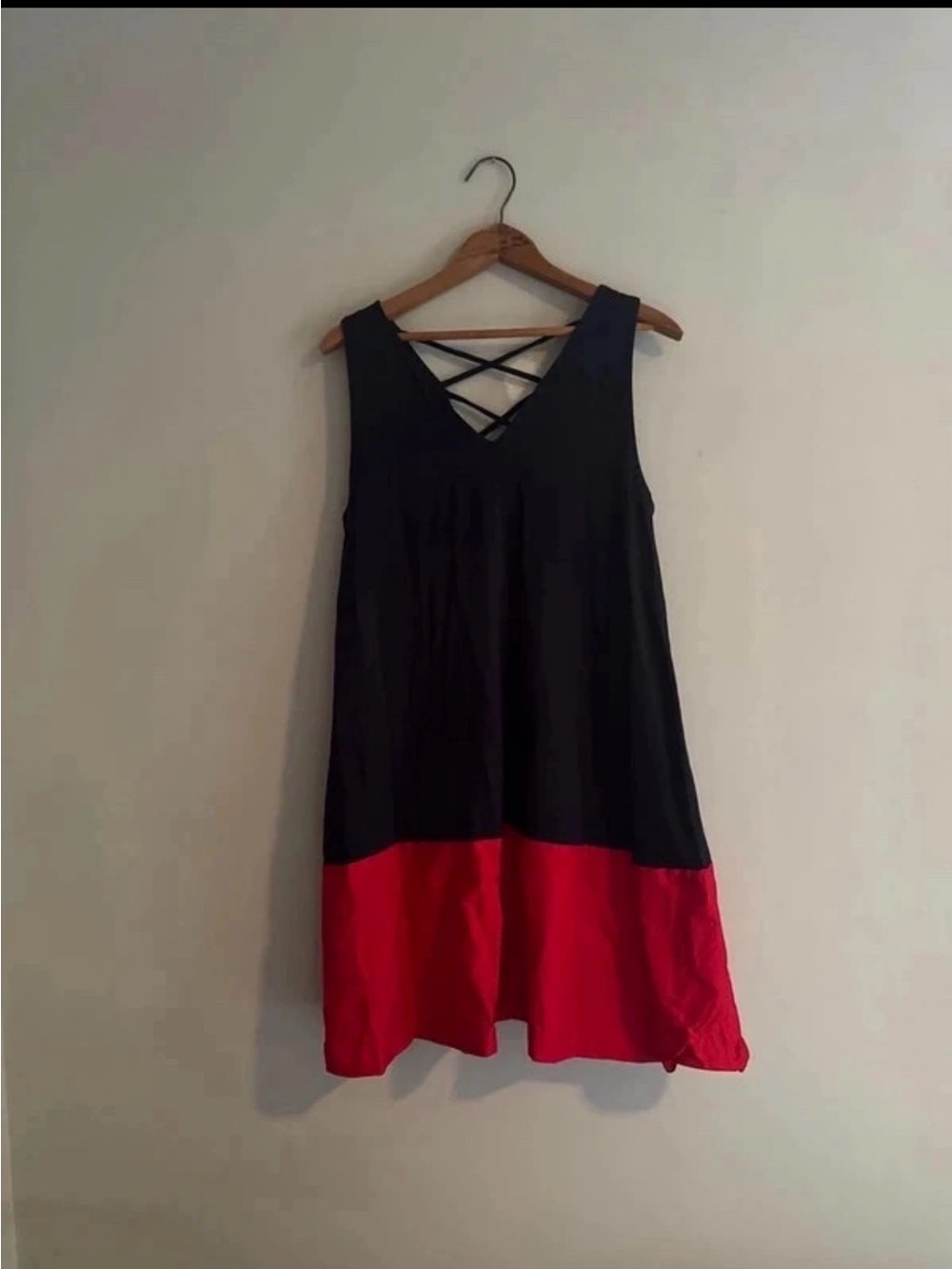LOFT Black and Red Sleeveless Colorblock Mini Dress with Crisscross Back